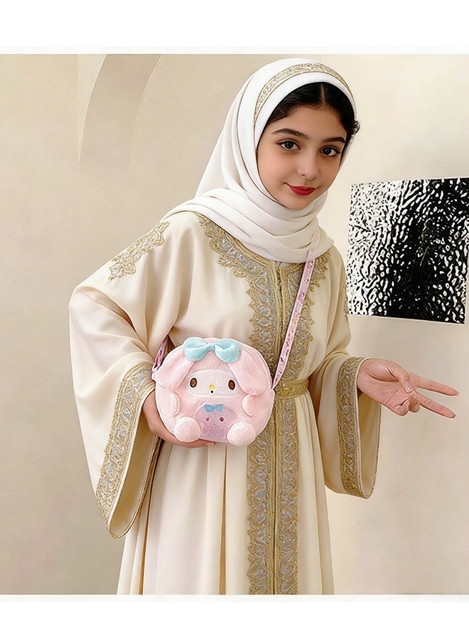 حقيبة كتف من القطيفة الناعمة للغاية باللون الوردي مع زخرفة على شكل فيونكة من سانريو ماي ميلودي للفتيات المراهقات للارتداء اليومي وللعب وللسفر وللحفلات ولأعياد الميلاد - Image 3